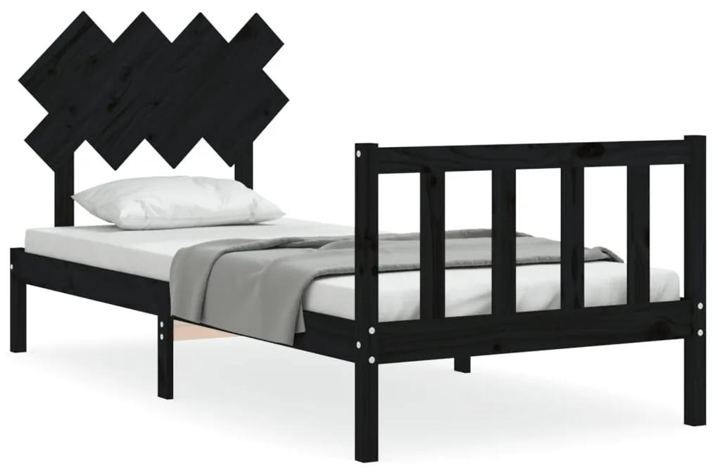 3193455 vidaXL Cadru de pat cu tăblie, negru, 90x200 cm, lemn masiv