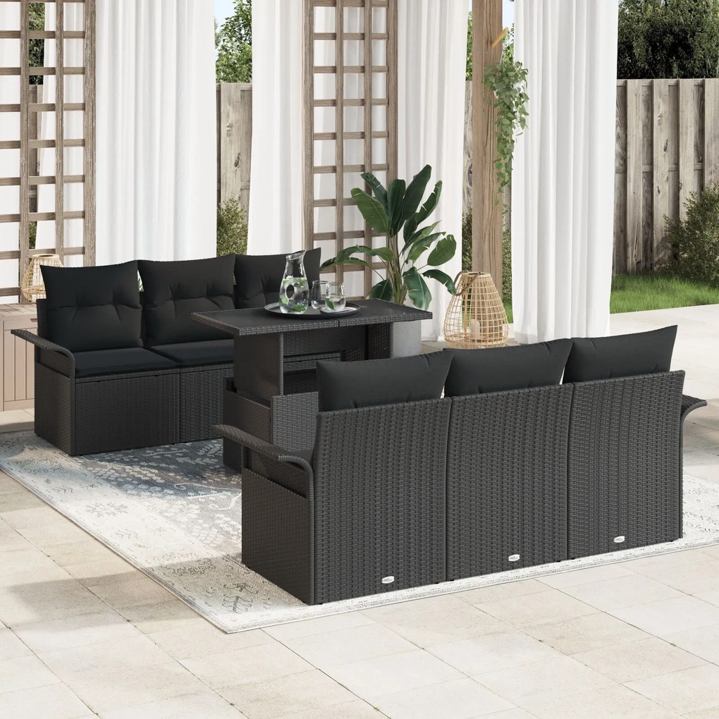 Set canapele grădină vidaXL 7 Piese Negru Ratan Poli