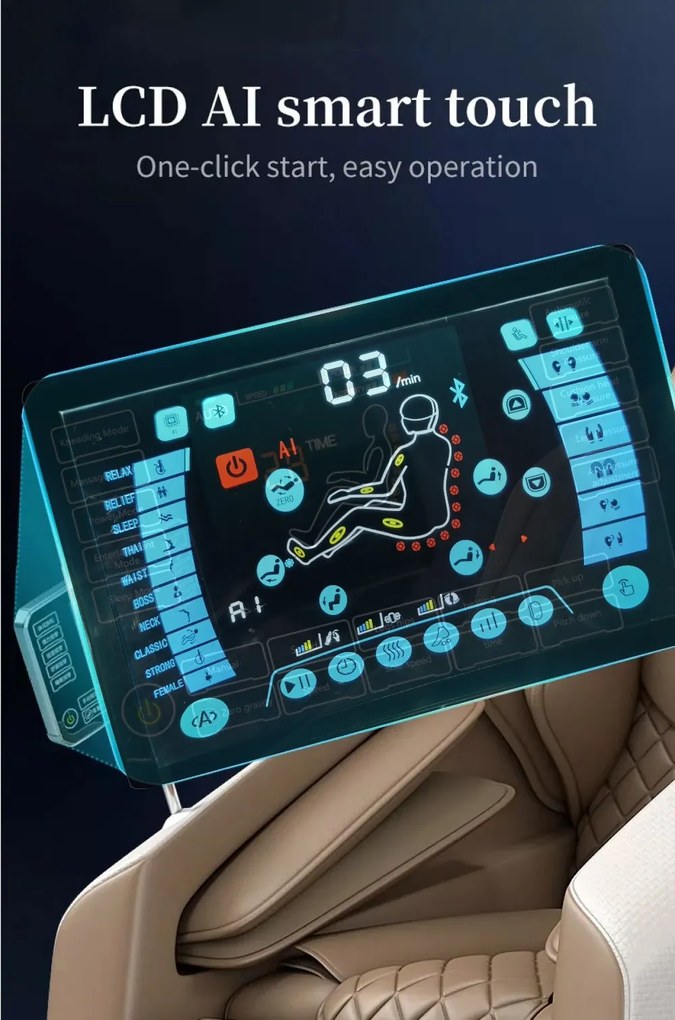 Fotoliu de Masaj GAIUS ULTRA PREMIUM – Tehnologie, Relaxare și Eleganță - AI Voice, Incalzire, Zero Gravity, difuzoare Bluetooth, Gri