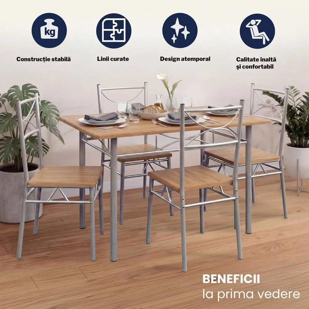 Set de mese de dining PAUL, 5 bucăți, maro natural Casaria