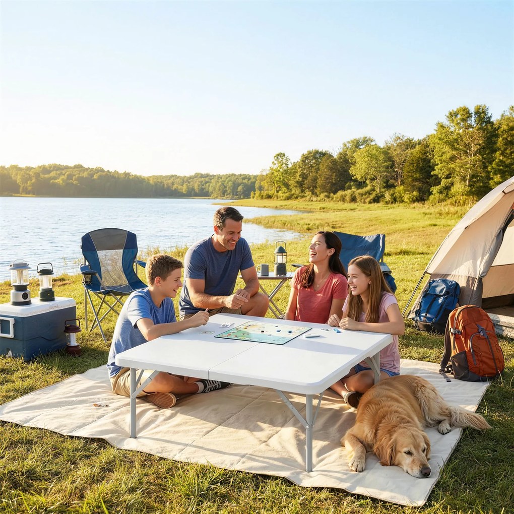 Outsunny Masă pliantă din HDPE, masă de camping pliantă pătrată 86 x 86 x 74 cm, cu mâner, înălțime reglabilă, alb | Aosom Romania