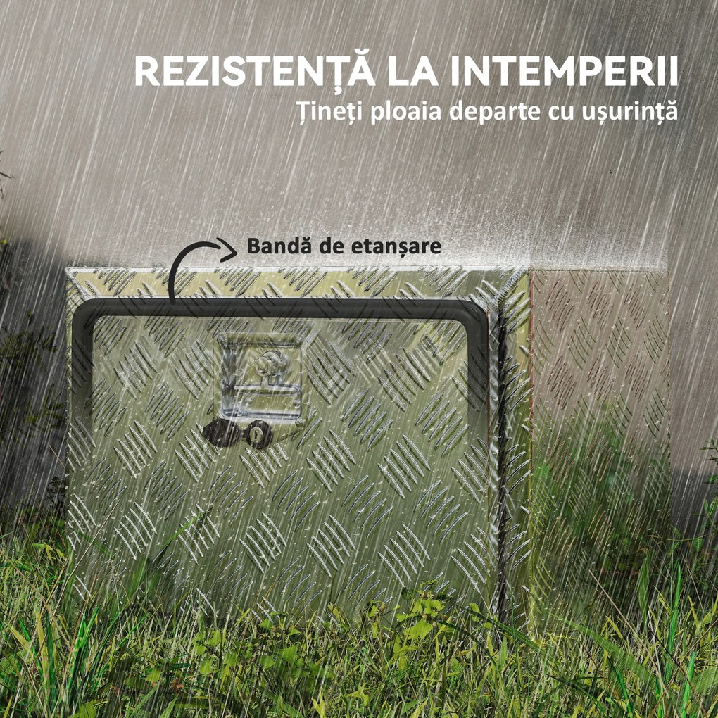 HOMCOM Cutie de Scule din Aluminiu cu Încuietoare și 2 Chei, Box de Depozitare 76L, Rezistentă și Impermeabilă, pentru Pickup Rulote Remorci, 60,9x35,5x40,6cm, Argintiu | Aosom Romania