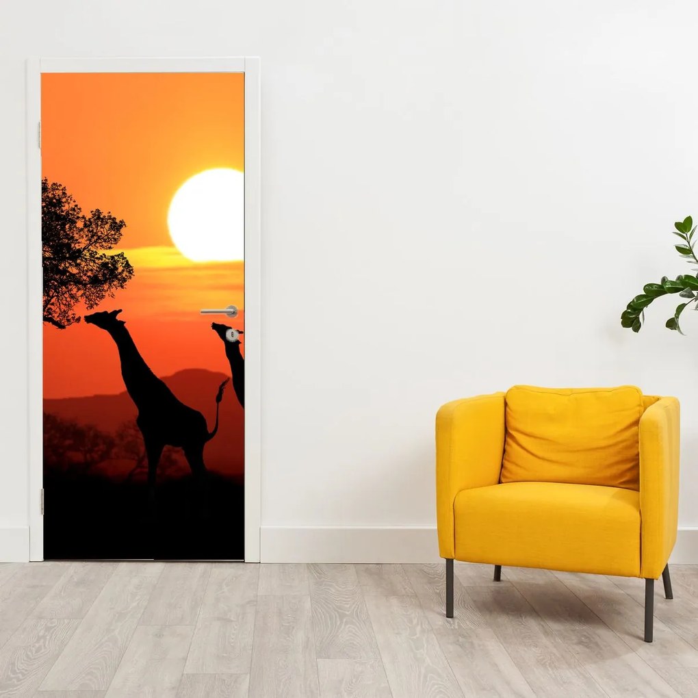 Fototapet pentru ușă - Girafele la apus (95x205cm)