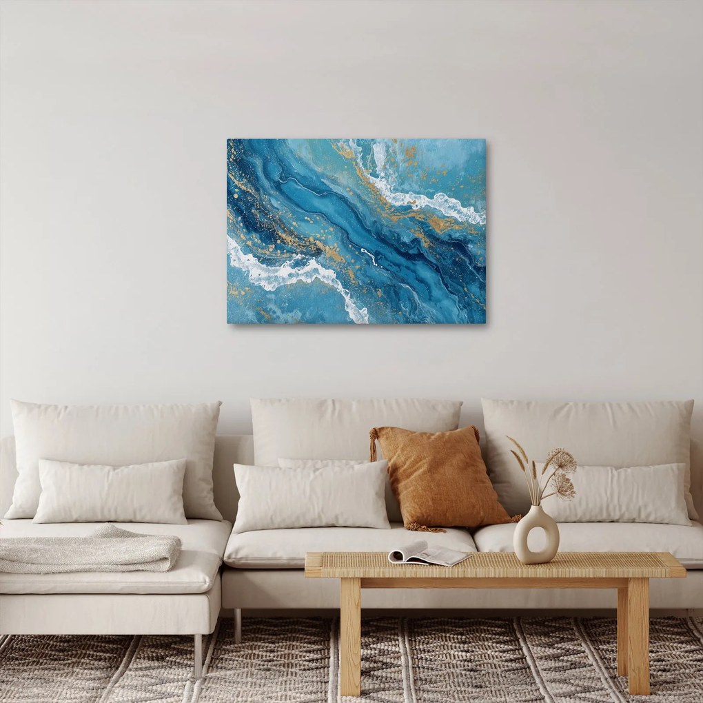 Tablou - Marmură bleu cu aur II. (70x50 cm)