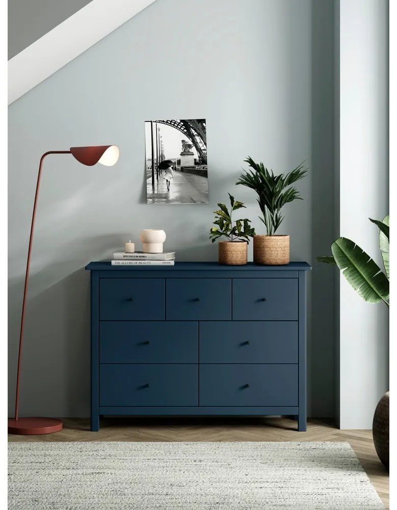 Comodă albastru-închis joasă din lemn de pin 110x80 cm Misti – Marckeric