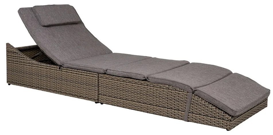 Șezlong Split, polyrattan, gri kubu, cu pernă