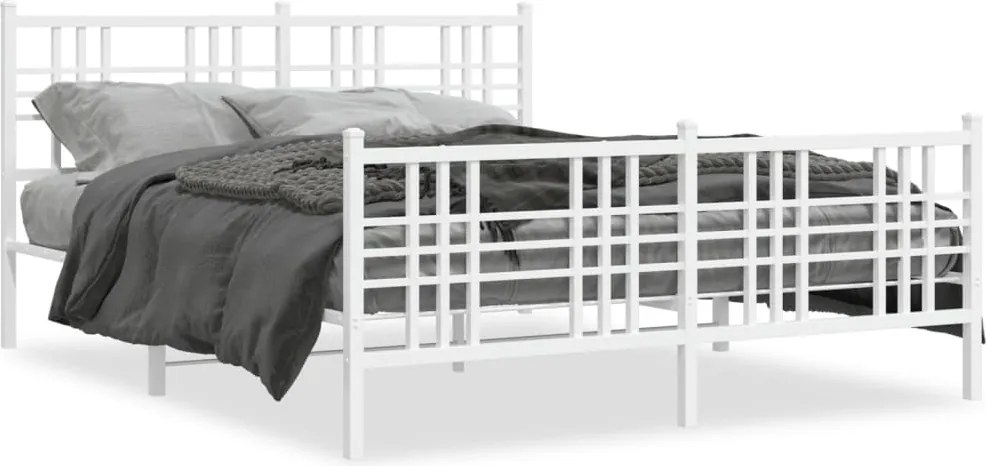 vidaXL Cadru de pat metalic cu tăblie, alb, 150x200 cm