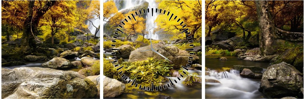 Tablou - Cascade în peisaj de toamnă, galben (cu ceas) (90x30 cm)