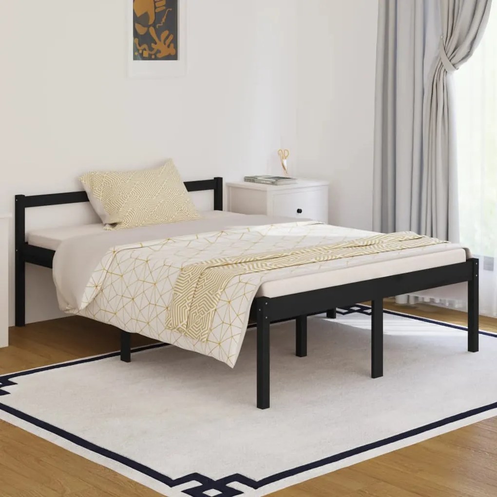 810598 vidaXL Pat pentru seniori, negru, 140x190 cm, lemn masiv de pin