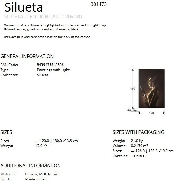 Tablou de perete decorativ cu iluminat Silueta