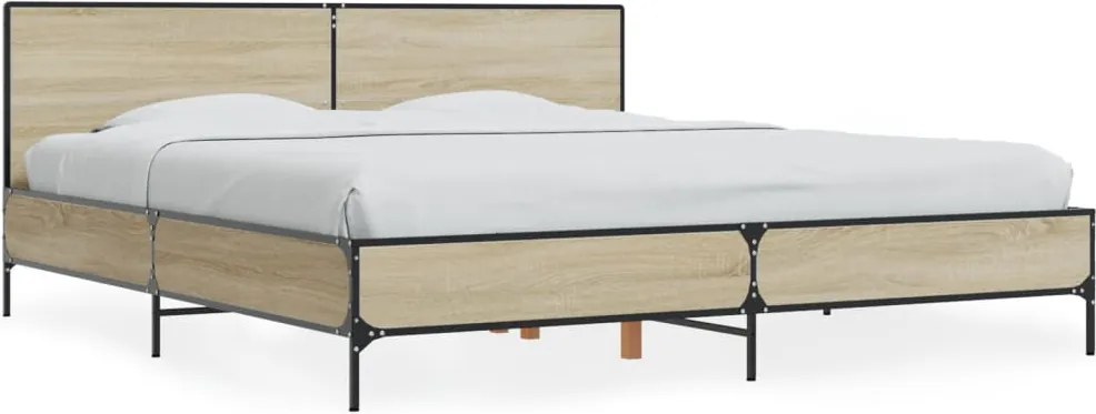 vidaXL Cadru de pat, stejar sonoma, 180x200cm, lemn prelucrat și metal