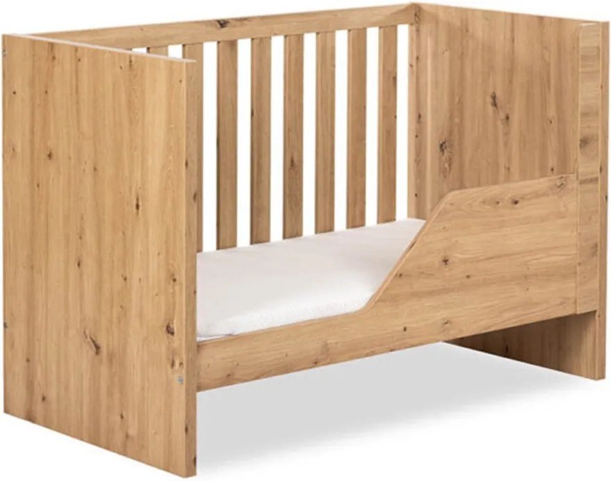 Pătuț lemn masiv pentru bebeluși Amelie 120×60cm cu bară de protecție - Stejar deschis, Nu
