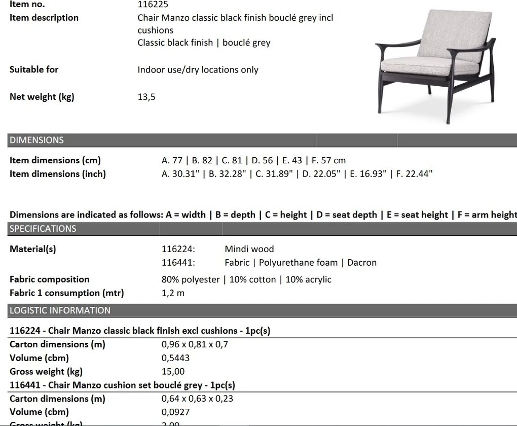 Fotoliu elegant design LUX Manzo negru / bouclé grey