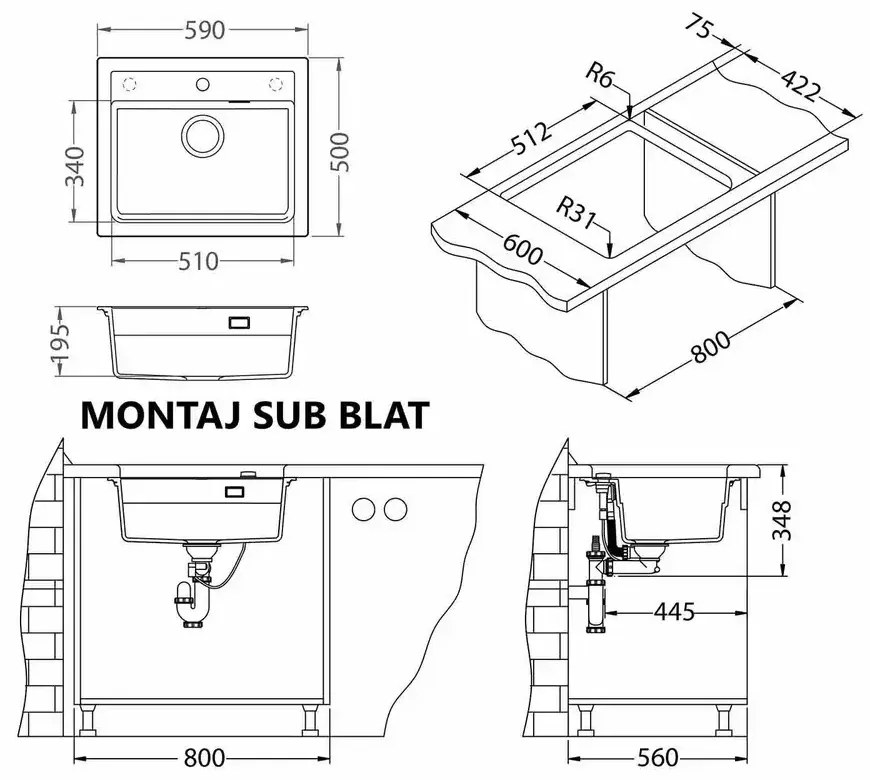 Chiuveta bucatarie compozit cuva mare alba Alveus Atrox 30 Alb mat