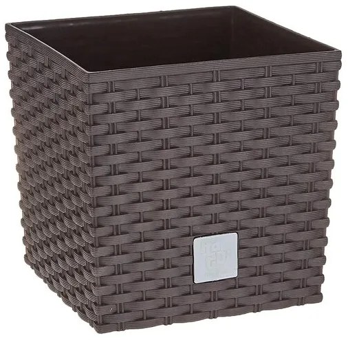 Ghiveci de flori, Prosperplast, Rato Low, patrat, 6.8 L, imitatie ratan, maro, 20x20x20.2 cm