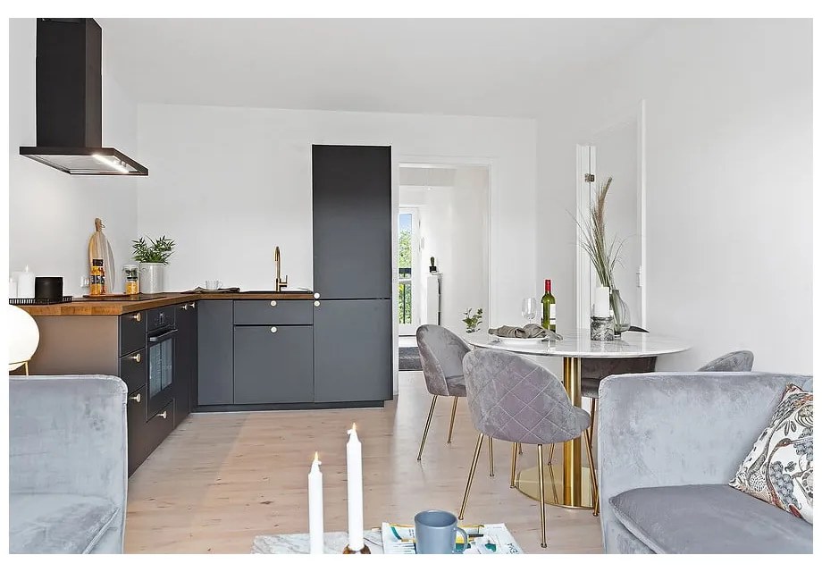 Masă de dining rotundă cu blat cu aspect de marmură ø 110 cm Bolzano – House Nordic