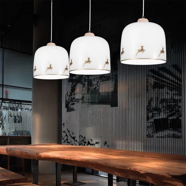 Lustră pe cablu NONNA 1xE27/60W/230V căprioară stejar/alb/auriu Kolarz A1352.31.Au.100