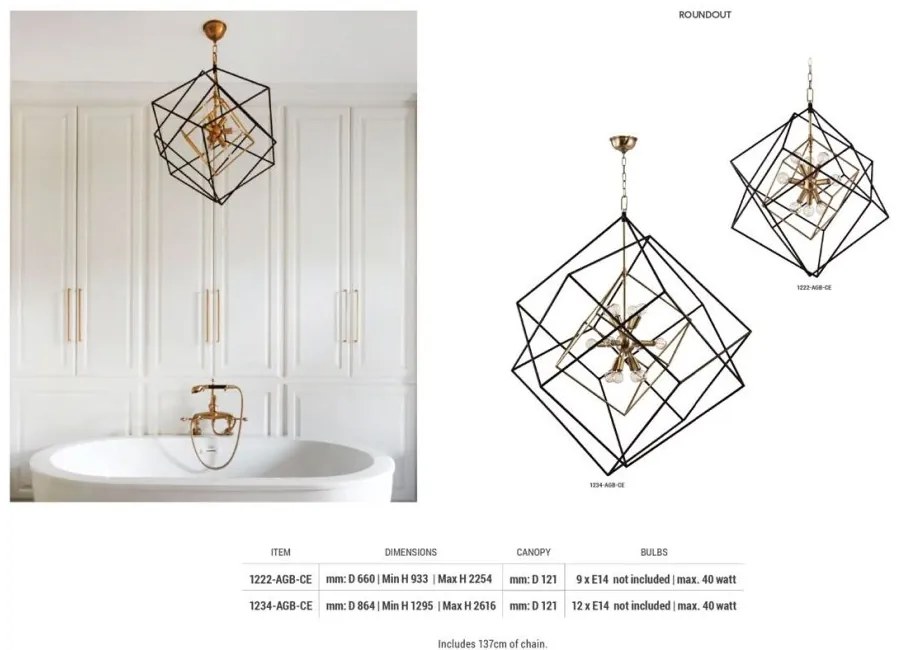 Lustra suspendata LUX design geometric ROUNDOUT alama antichizata, cu 12 surse de lumina