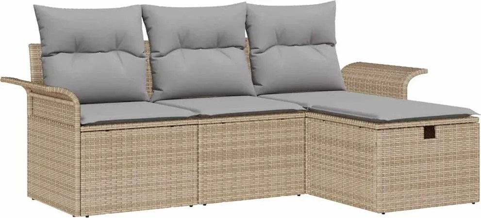 vidaXL Set de canapele pentru grădină cu pernă 4 pcs Bej Rattan poli
