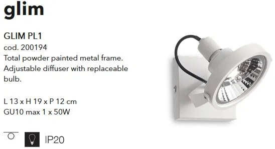 Aplica/ Plafoniera design modern GLIM PL1 BIANCO 200194