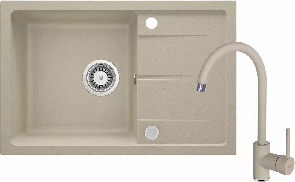 Set chiuveta bucatarie si baterie Deante Leda finisaj bej 67x44cm