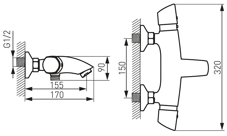 Baterie cada - dus cu termostat, Ferro, Metalia 57, crom