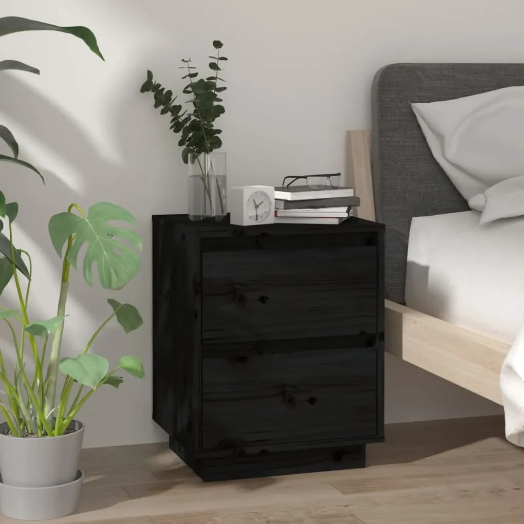 813323 vidaXL Noptieră, negru, 40x35x50 cm, lemn masiv de pin