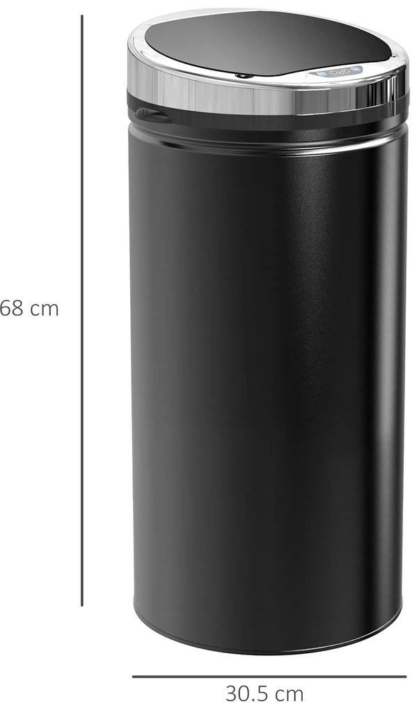 HOMCOM Coș de gunoi automat de 50L cu senzor infraroșu, din oțel și plastic, 30.5x30.5x81.5cm | Aosom Romania