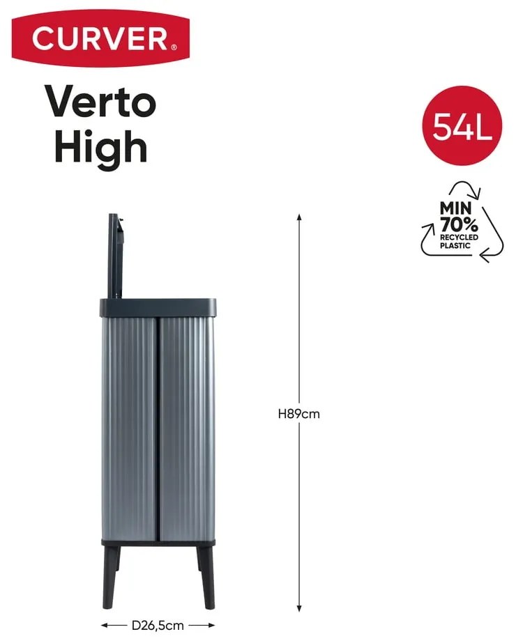 Coș de gunoi albastru cu senzori de atingere din plastic reciclat 54 l Verto High – Curver