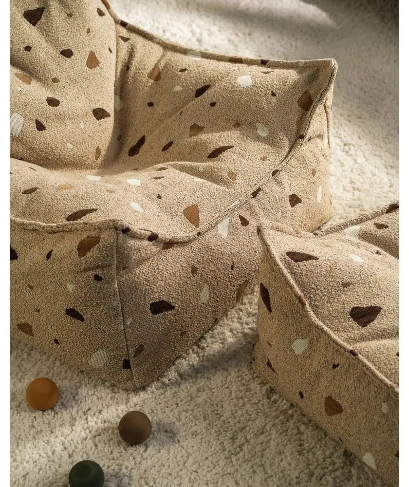 Fotoliu puf pentru copii maro deschis cu tapițerie din țesătură bouclé/cu tapițerie din chenille Terrazzo Square – Wigiwama