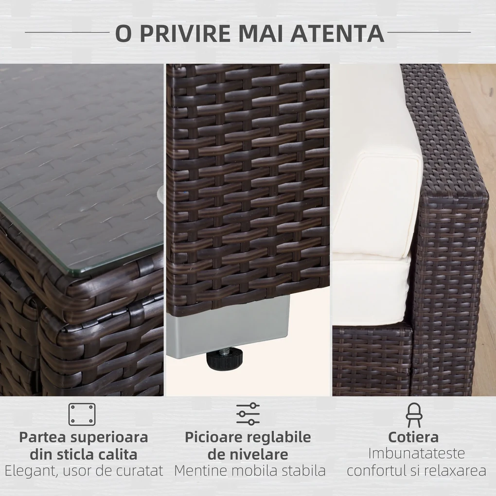 Outsunny Set Mobilier de Grădină 18 Piese din Ratan Sintetic Maro 80x80x50cm | Aosom Romania