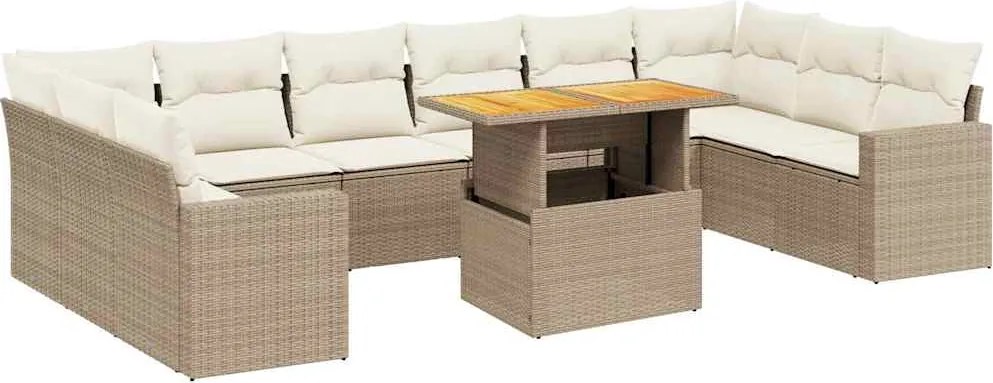 vidaXL Set canapele de grădină cu perne, 11 piese, bej, poliratan