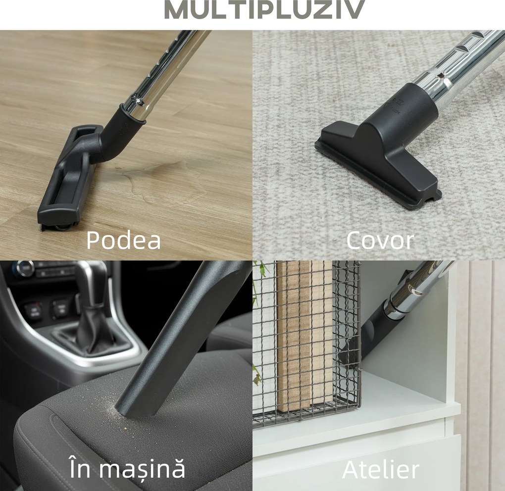 HOMCOM Aspirator 3 în 1 de 1400W, Aspirator de Solide și Lichide și Suflător, Recipient de 18L din Oțel Inox, Filtru Triplu și Accesorii, pentru Casă, Garaj și Birou | Aosom Romania