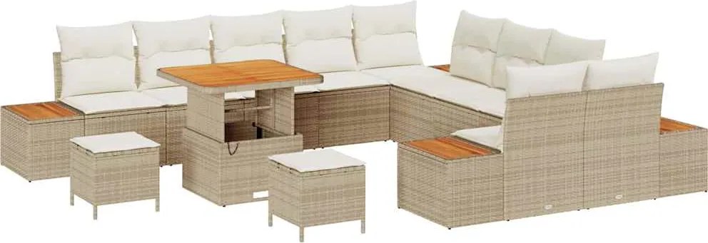 vidaXL Set de canapele pentru grădină cu pernă 13 pcs Bej Rattan poli