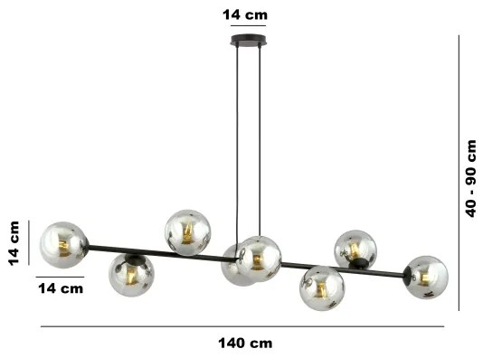 Lustră pe cablu ROSSI 8xE14/10W/230V negru/gri