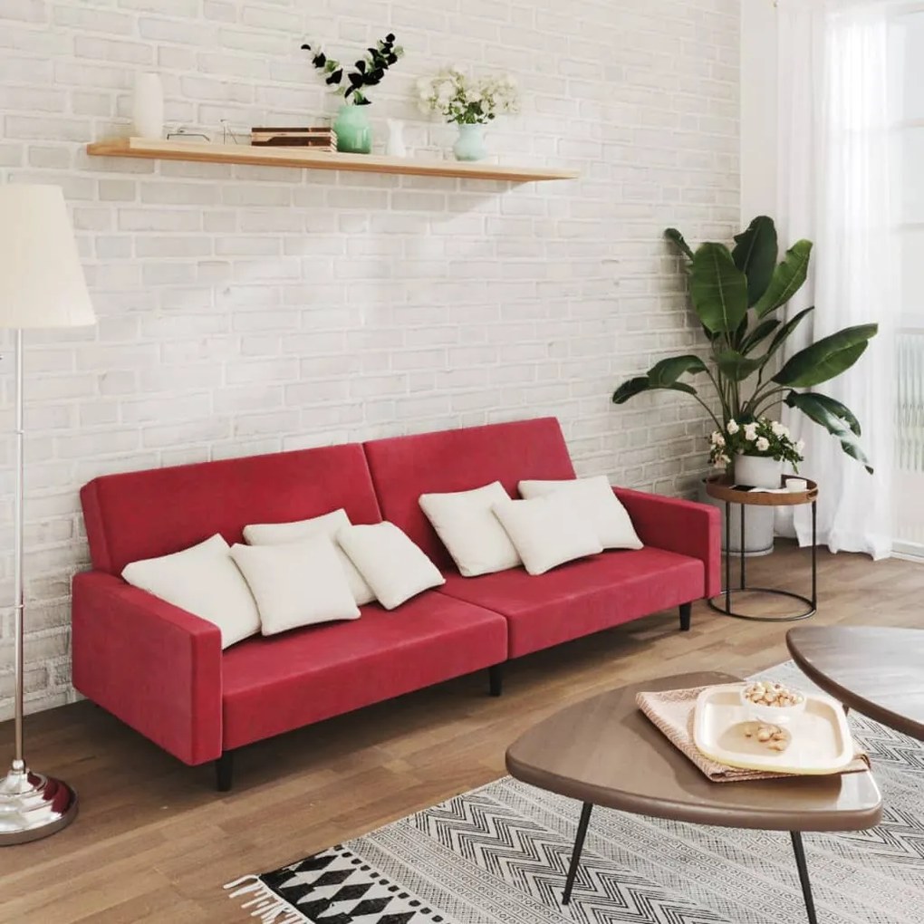 337315 vidaXL Canapea extensibilă cu 2 locuri, roșu vin, catifea