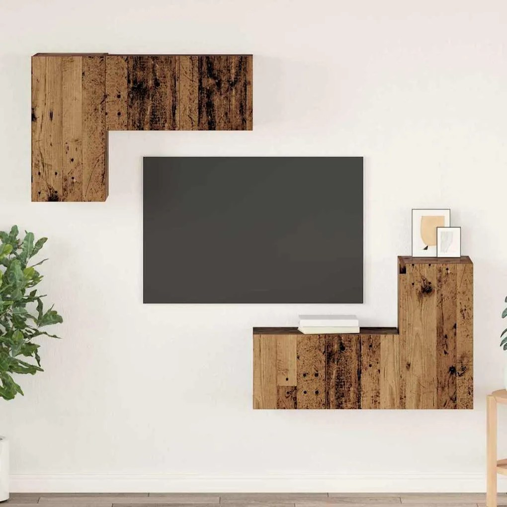 vidaXL Set comodă TV cu raft Pe perete cu depozitare cu ușă 4 pcs Lemn vechi 60 x 30 x 30 cm