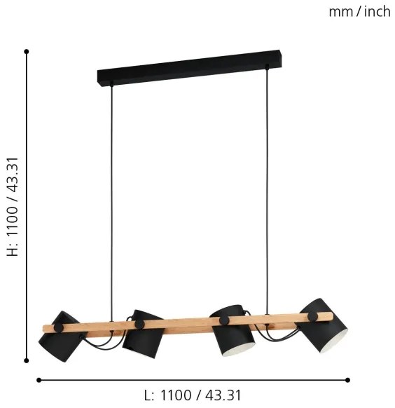 Eglo 43424 - Lustră pe cablu HORNWOOD 4xE27/28W/230V