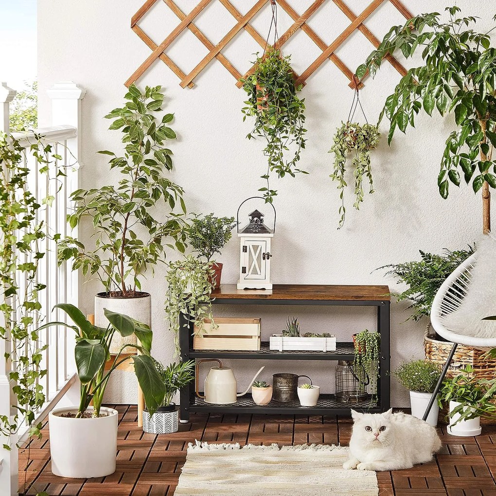 Vasagle Bancă pentru hol cu spațiu pentru pantofi INDY, 73x30x45cm, maro/negru