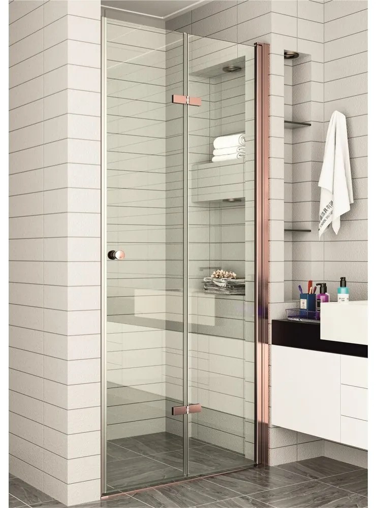 Usa de nisa pliabila Inter Ceramic 100 cm sticla transparenta 6 mm profil rose gold lucios