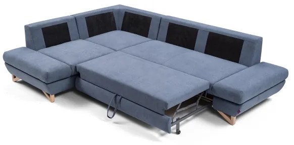 Colțar extensibil tapițat AVESTA, cu spațiu de depozitare, în formă de L, orientare stânga, albastru