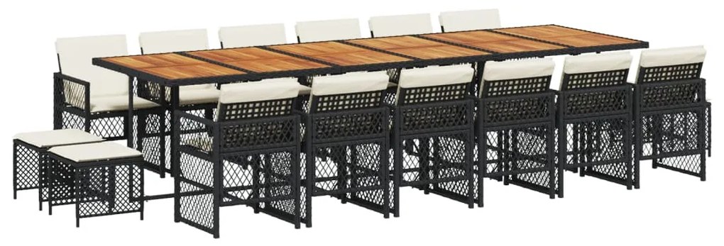 3210831 vidaXL Set mobilier de grădină cu perne, 17 piese, negru, poliratan