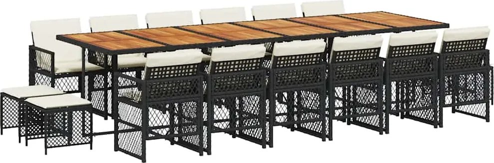 vidaXL Set mobilier de grădină cu perne, 17 piese, negru, poliratan