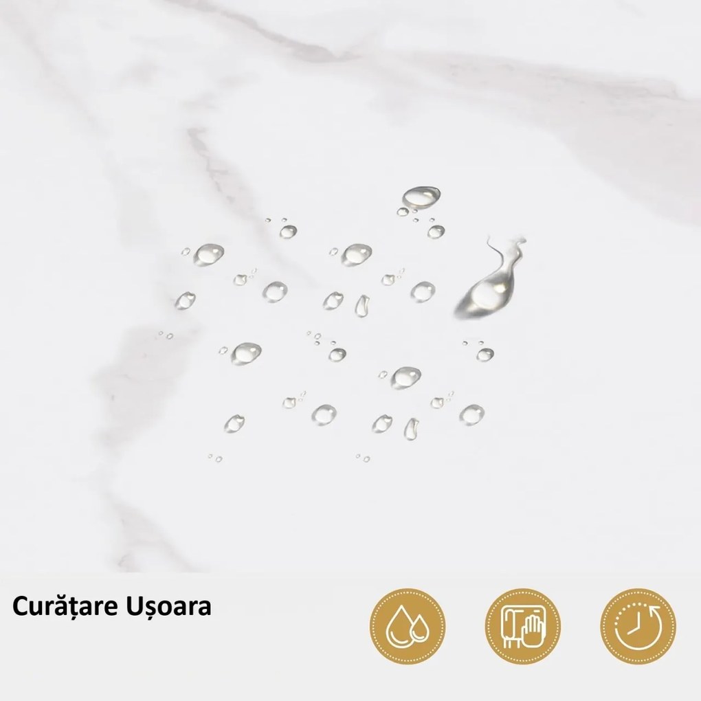 RAAU211 - Raft manichira, 100 cm pentru salon cosmetica, birou, hol, living, baie - Alb imitatie de marmura - Auriu