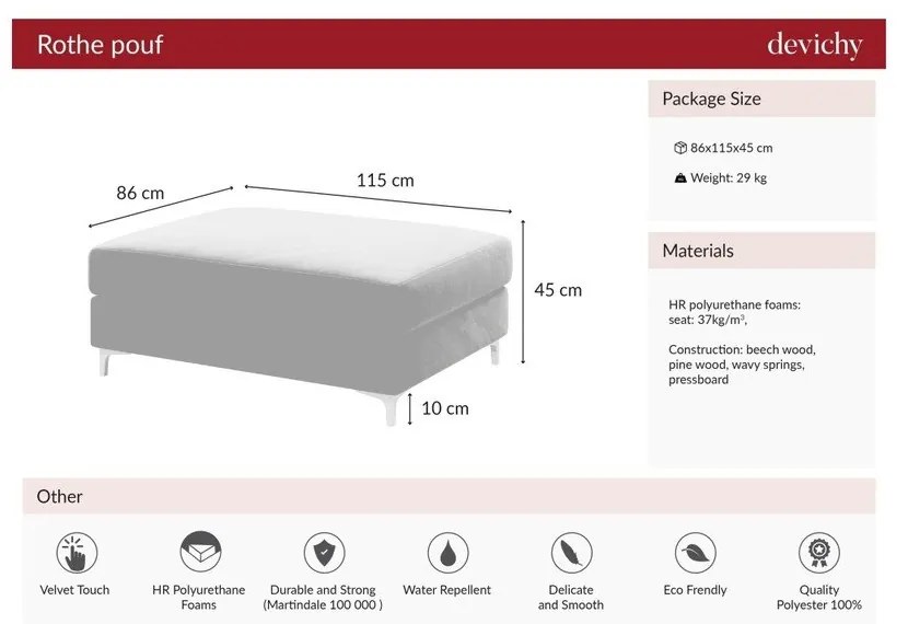 Taburet din catifea devichy Rothe, verde închis