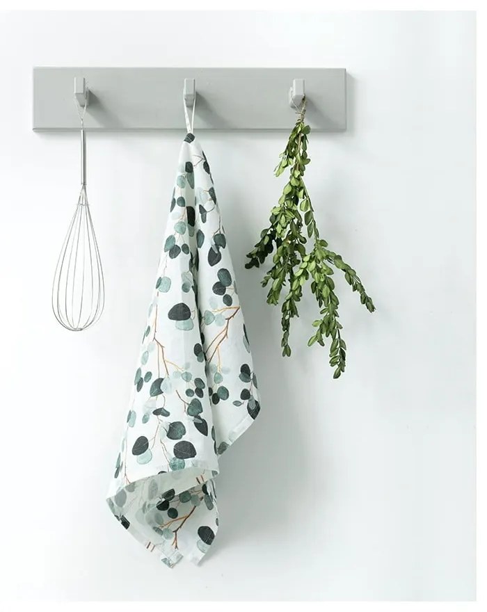 Prosop de bucătărie din in Linen Tales Eucalyptus, 65 x 45 cm, alb - verde