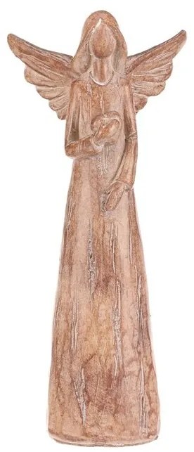 Înger din poliresină cu inimă, 24 cm, imitație delemn