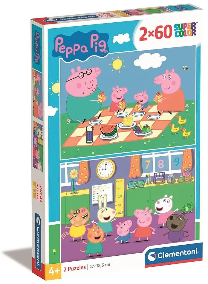 Purcelușa Peppa Picnic and School Puzzle Clementoni de 2x60 piese