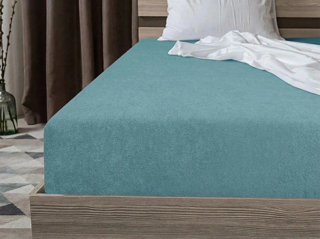 Cearsaf cu elastic din fleece MOLTON modrozelen 180 x 200 cm