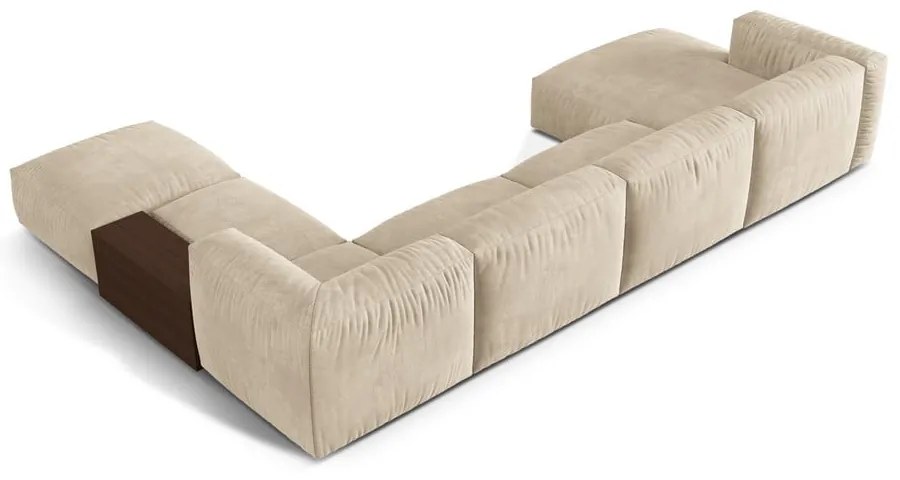 Colțar modular bej cu tapițerie din catifea (cu colț pe partea dreaptă/în formă de "U") Martina – Micadoni